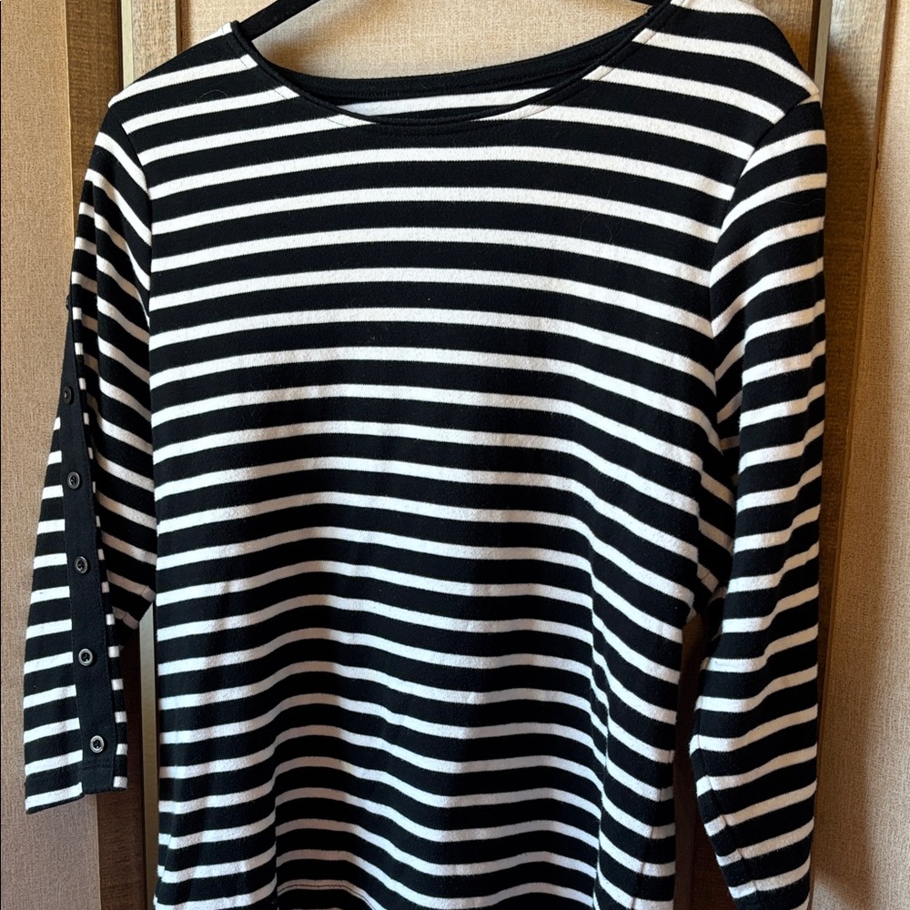 Allison Daley Black and White Striped Long Sleeve Top with accented sleeves pl
